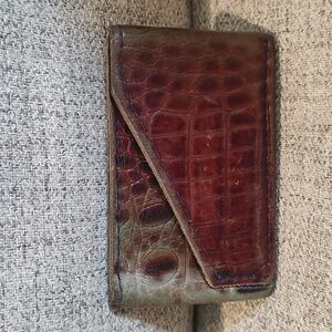 Handmade Alligator Leather Card Holder • Brown/Green•Soft Leather•Used